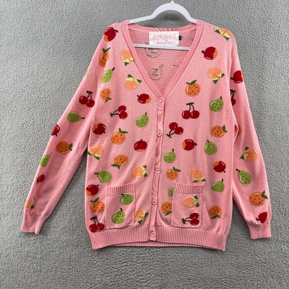 Clammy Heart Fruit Print Knit Cardigan Pink XL - Picture 2 of 10
